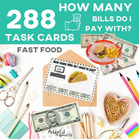 Thumbnail for Task Cards: Fast Food | How Many Bills Do I Pay With? (Printable PDF) Money Awareness - AdaptEd4SpecialEd