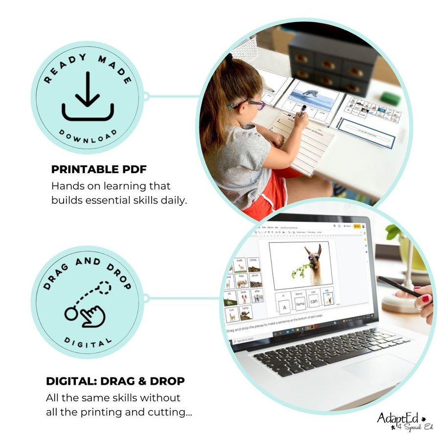 Animal Actions Adapted Book VERB BUNDLE (Printable PDF + Digital) Adapted Book - AdaptEd4SpecialEd