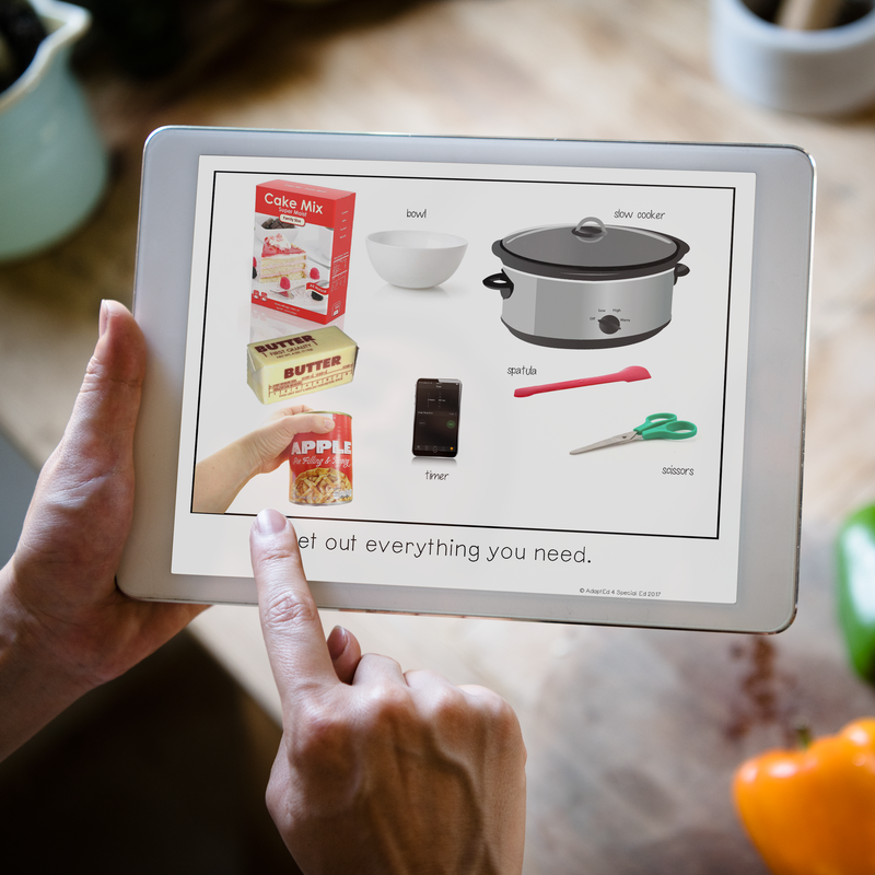 Visual Recipe: Slow Cooker Apple Cobbler (Printable PDF) - AdaptEd4SpecialEd