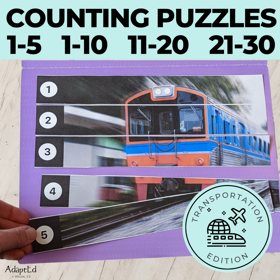 Vehicle Transportation Counting Puzzles: Counting 1-5 1-10 11-20 21-30 (Printable PDF)