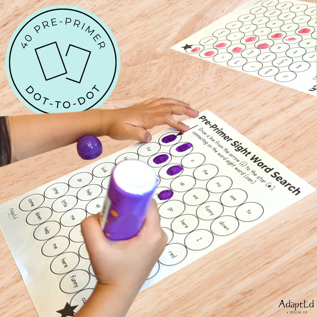 Pre Primer Sight Words Dot to Dot Stamp It Maze - AdaptEd4SpecialEd