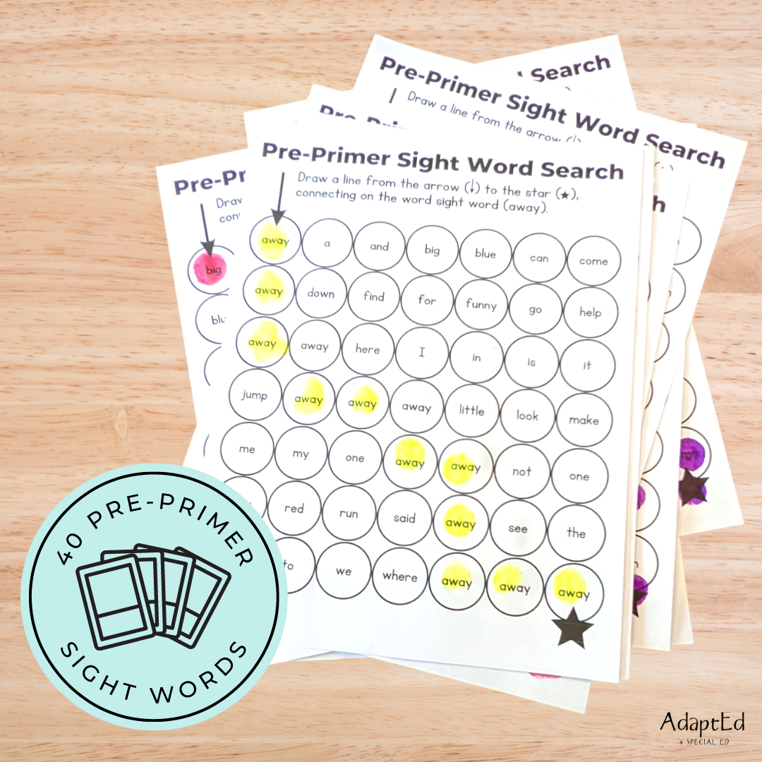 Pre Primer Sight Words Dot to Dot Stamp It Maze - AdaptEd4SpecialEd