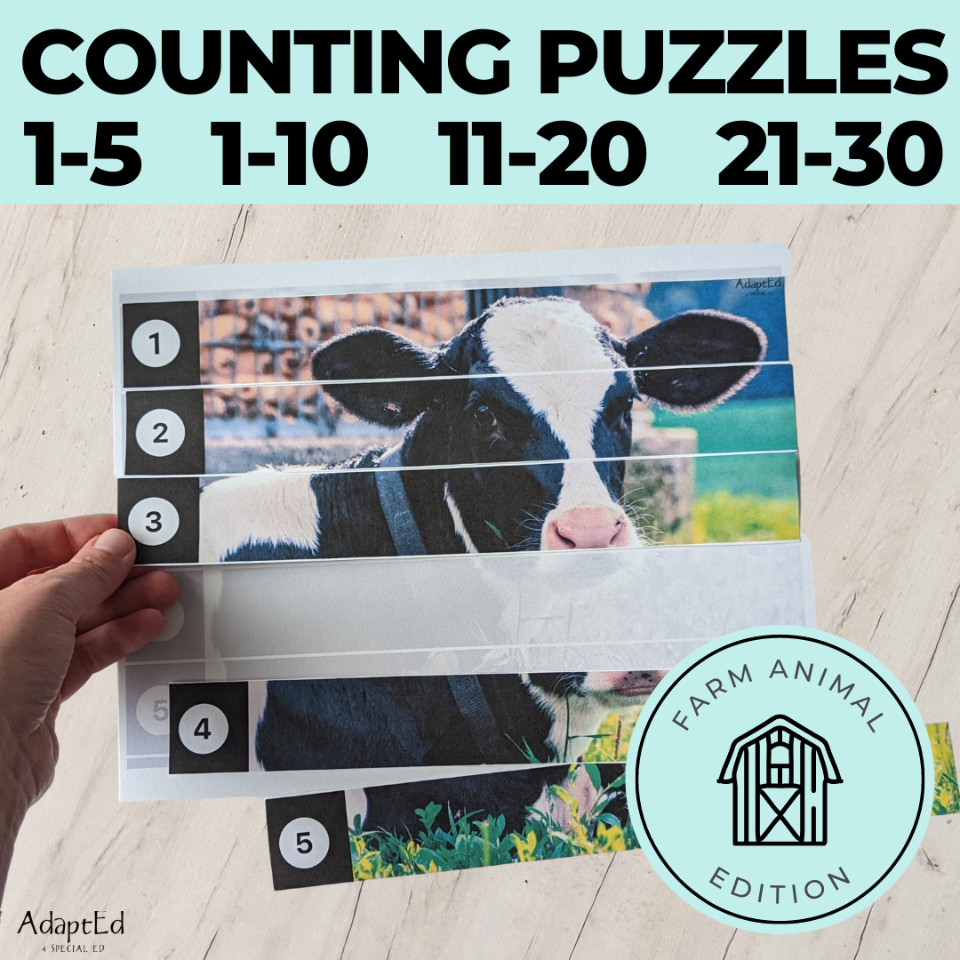 Farm Animal Counting Puzzles: Counting 1-5 1-10 11-20 21-30 (Printable PDF)