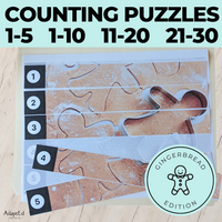 Thumbnail for Gingerbread Counting Puzzles: Counting 1-5 1-10 11-20 21-30 (Printable PDF)