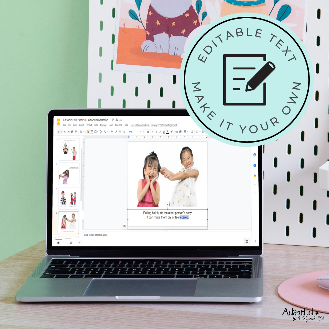 Social Skills Story: Pulling Hair: Editable (Printable PDF ) Social Skills - AdaptEd4SpecialEd