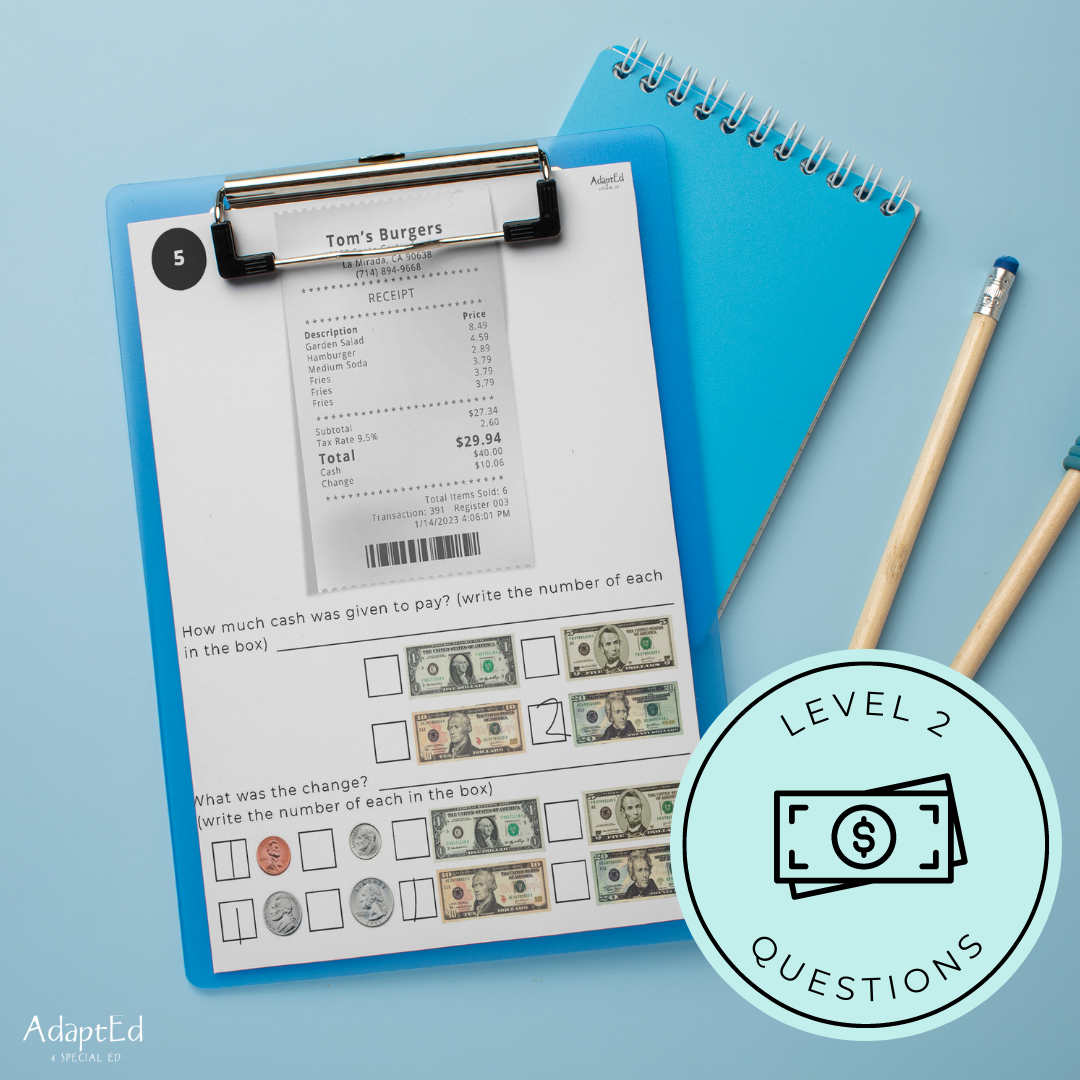 Receipt Reading Comprehension (Printable PDF)