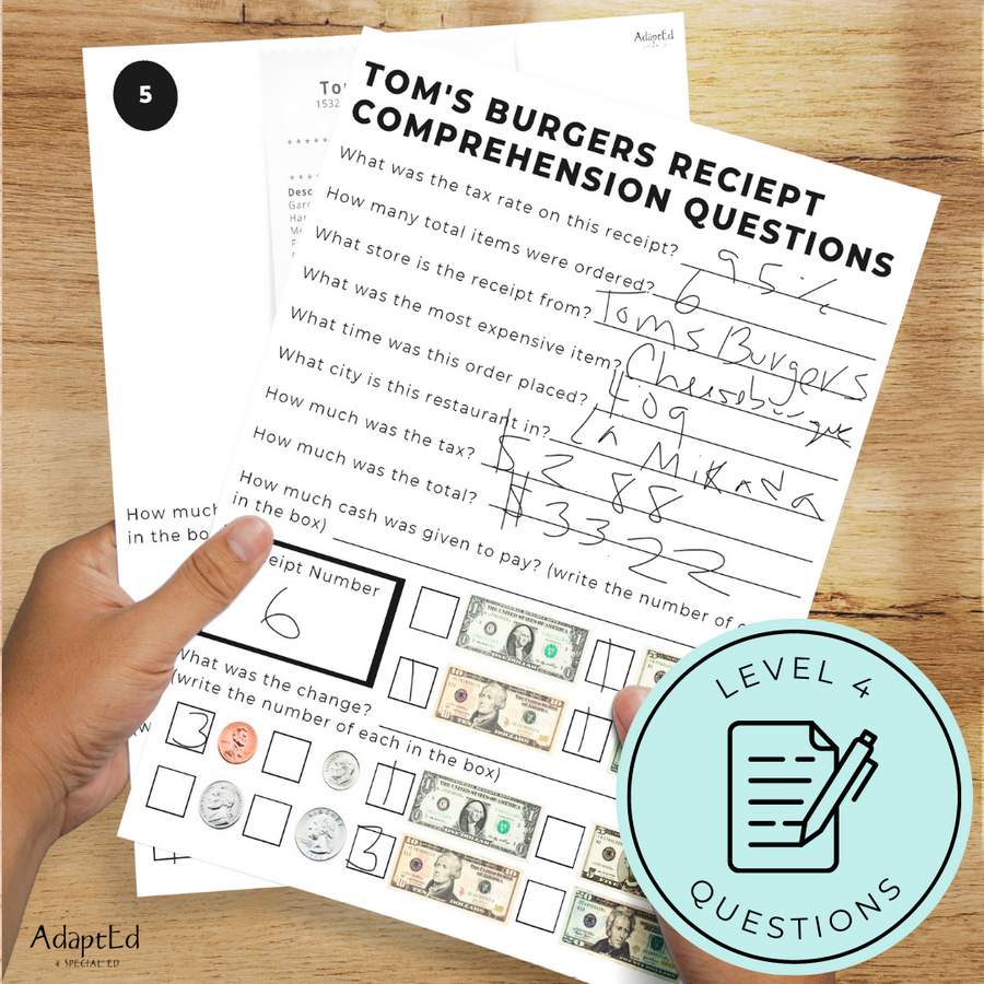 Receipt Reading Comprehension (Printable PDF)