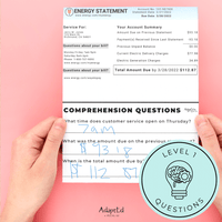 Thumbnail for Utility Bills Reading Comprehension (Printable PDF) File Folders - AdaptEd4SpecialEd