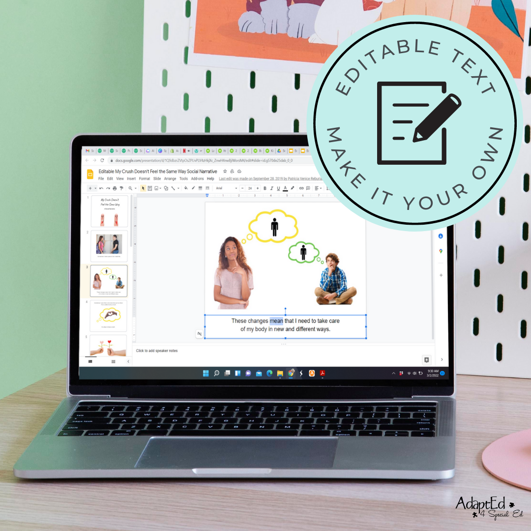 Social Skills Story: My Crush Doesn't Feel The Same Way: Unrequited Love: Editable (Printable PDF ) Puberty - AdaptEd4SpecialEd