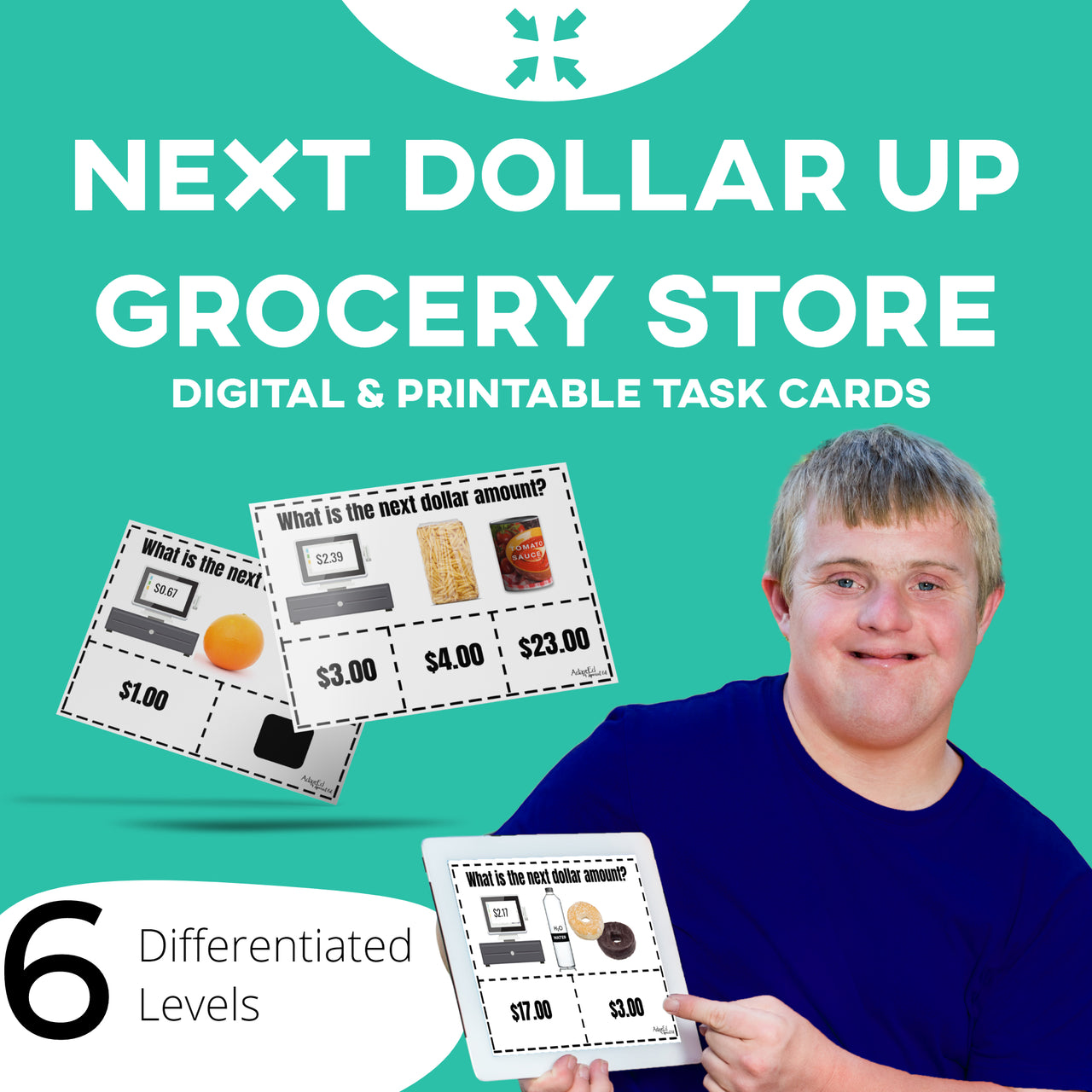 Task Cards: Next Dollar Up: Grocery Store (Interactive Digital + Printable PDF) Dollar Up - AdaptEd4SpecialEd