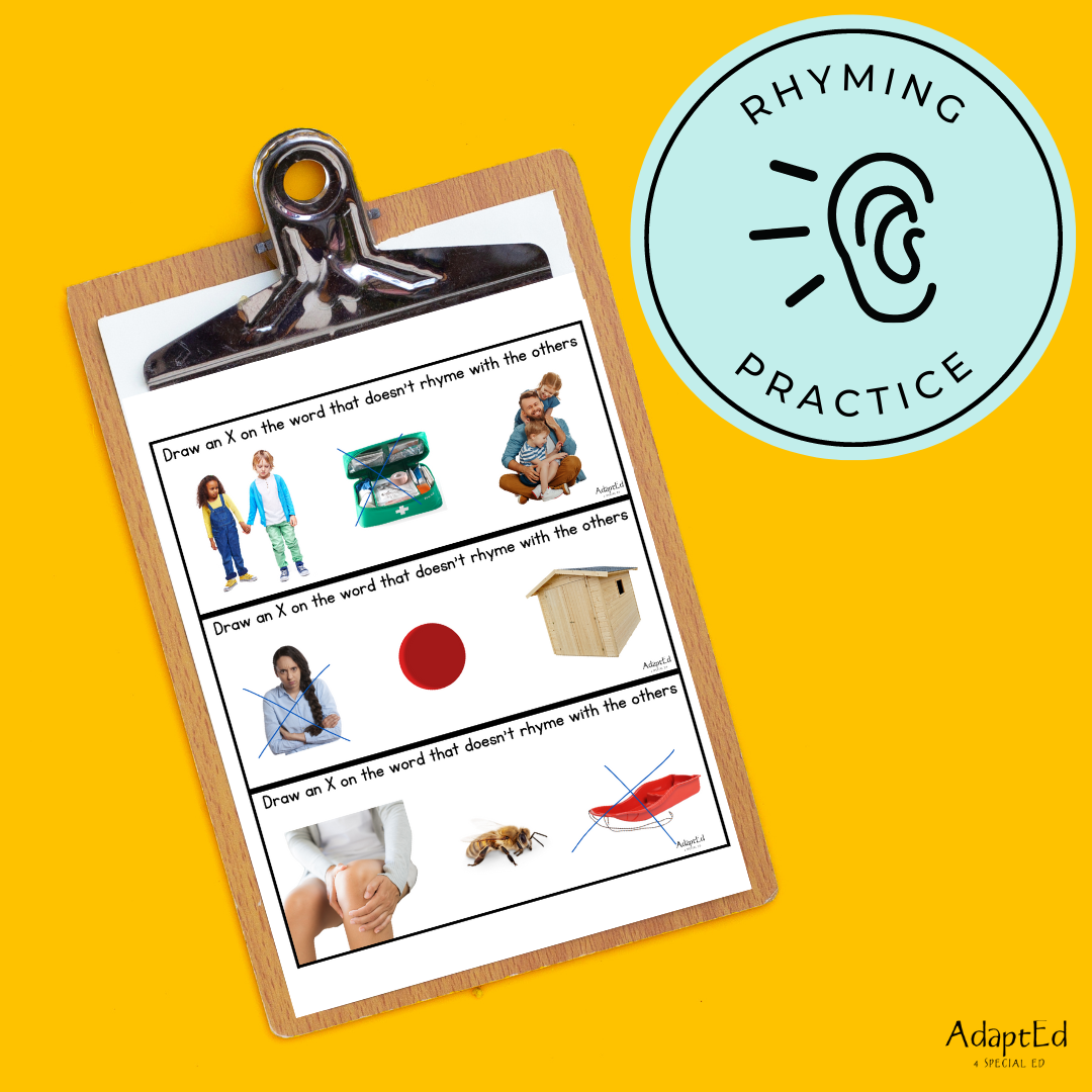 Rhyme Rhyming Phonemic Awareness Activity File Folders Task Cards - AdaptEd4SpecialEd
