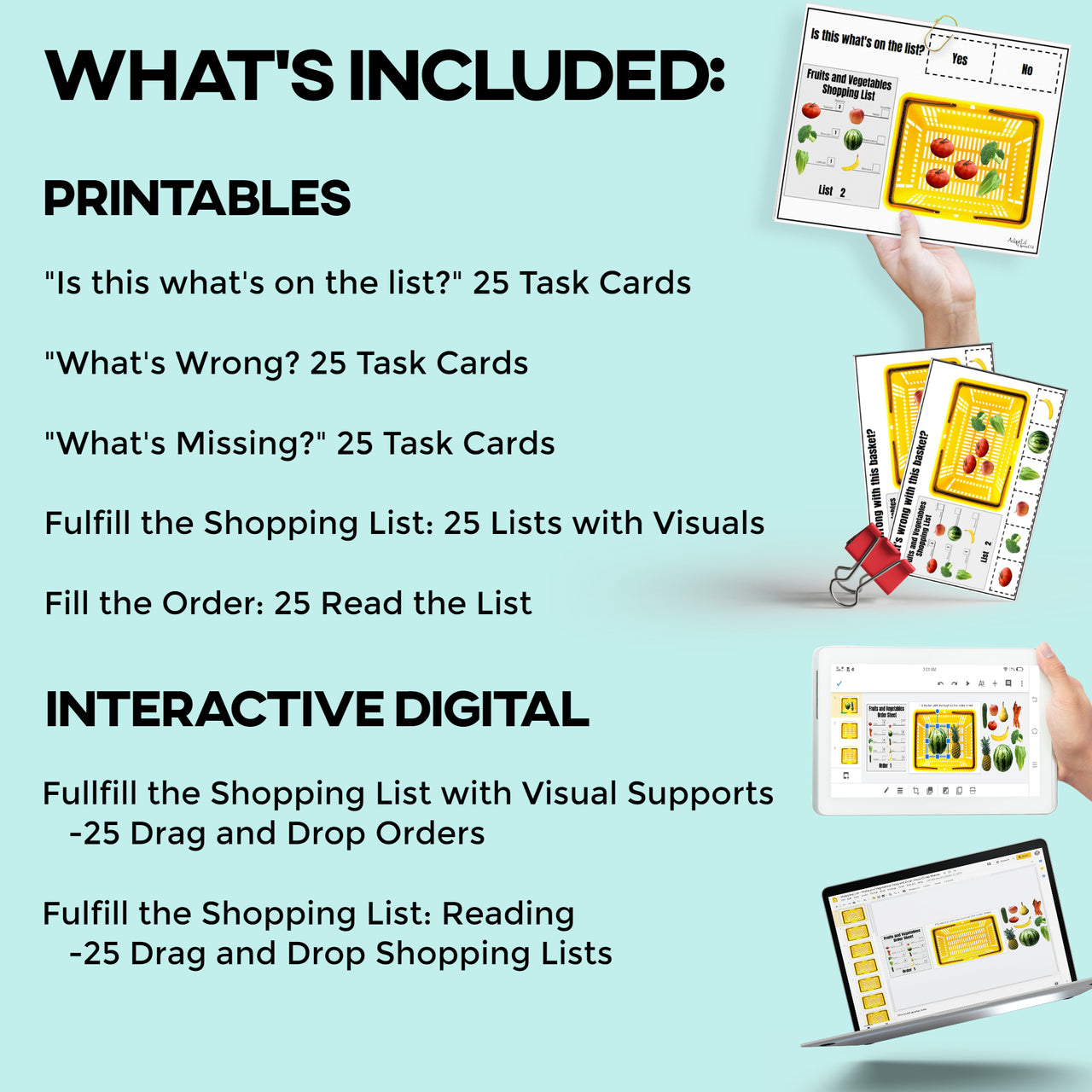 Follow the Shopping List: Fruits and Veggies (Interactive Digital + Printable PDF) Shopping List - AdaptEd4SpecialEd