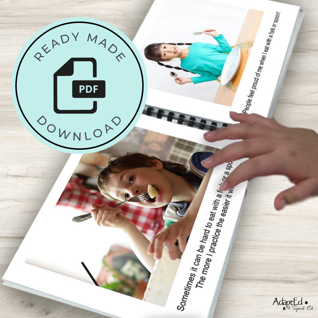 Social Skills Story: Eating With Utensils: Editable (Printable PDF ) Life Skills - AdaptEd4SpecialEd