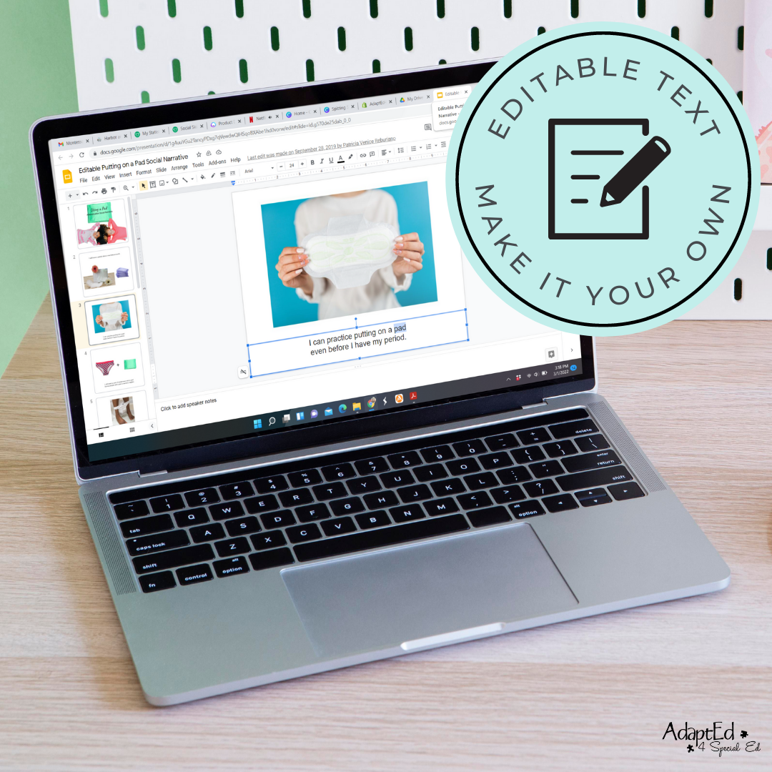 Social Skills Story: Putting on a Pad: Editable (Printable PDF ) Puberty - AdaptEd4SpecialEd