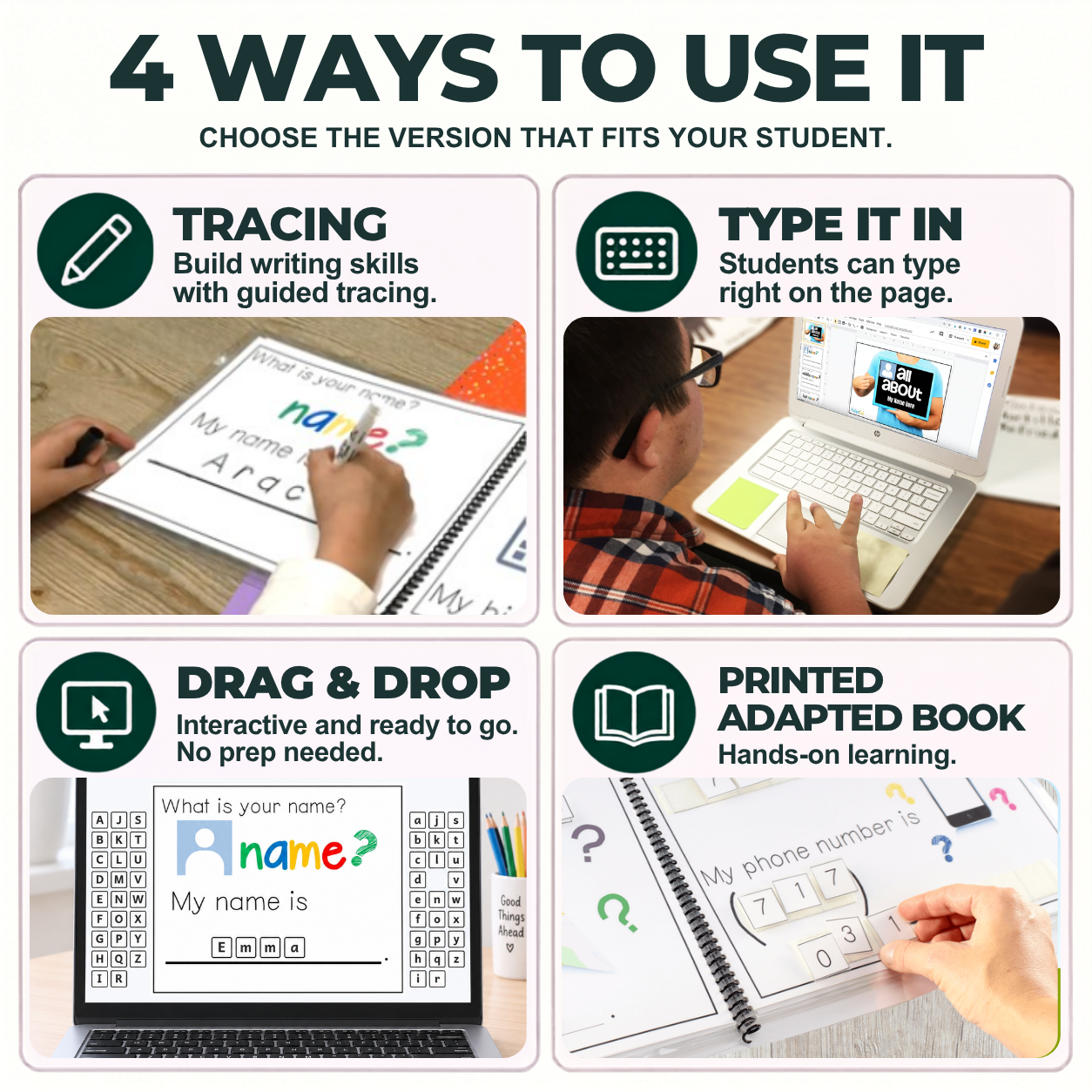 All About Me Adapted Books — Quick Customizer Fills In Student Info (Printable + Digital)