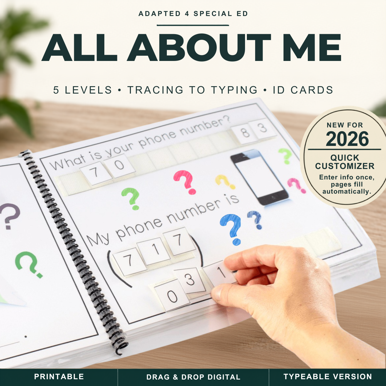 All About Me Adapted Books — Quick Customizer Fills In Student Info (Printable + Digital)