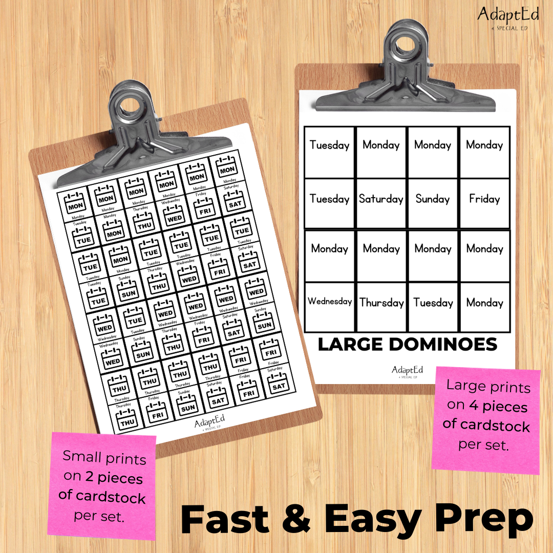 Days of the Week Calendar Dominoes (Printable PDF) – AdaptEd 4 Special Ed, Inc. days-of-the-week-calendar-dominoes-printable-pdf-adapted-4-special-ed-inc