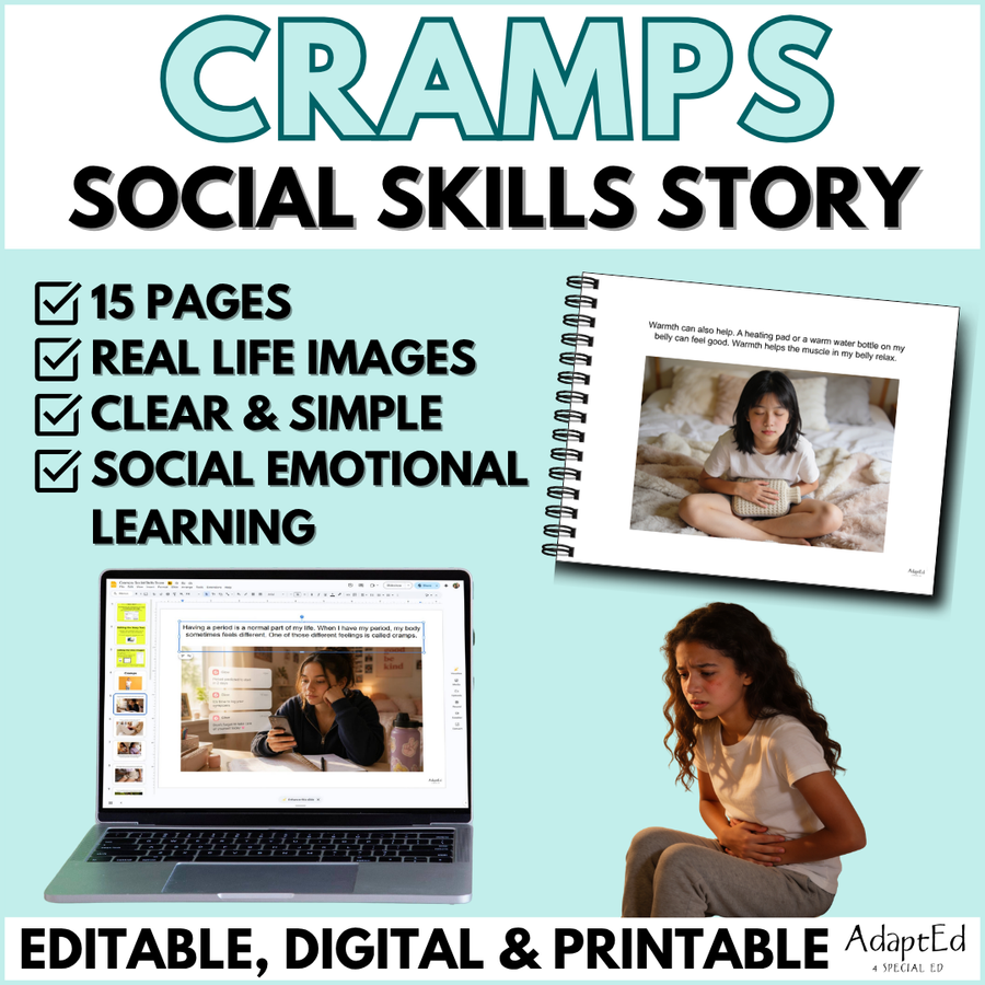 Social Skills Story: Period Cramps | Menstrual Pain & Puberty Education Editable