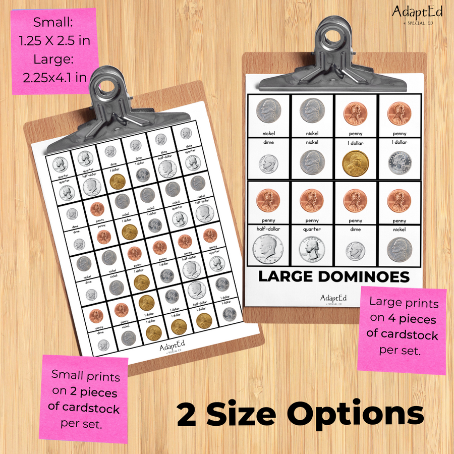 Money Games: Coin Identification ID and Value Dominoes (Printable PDF)