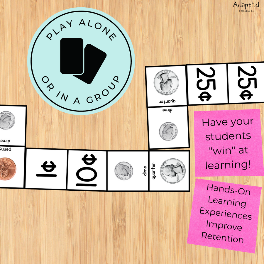 Money Games: Coin Identification ID and Value Dominoes (Printable PDF)