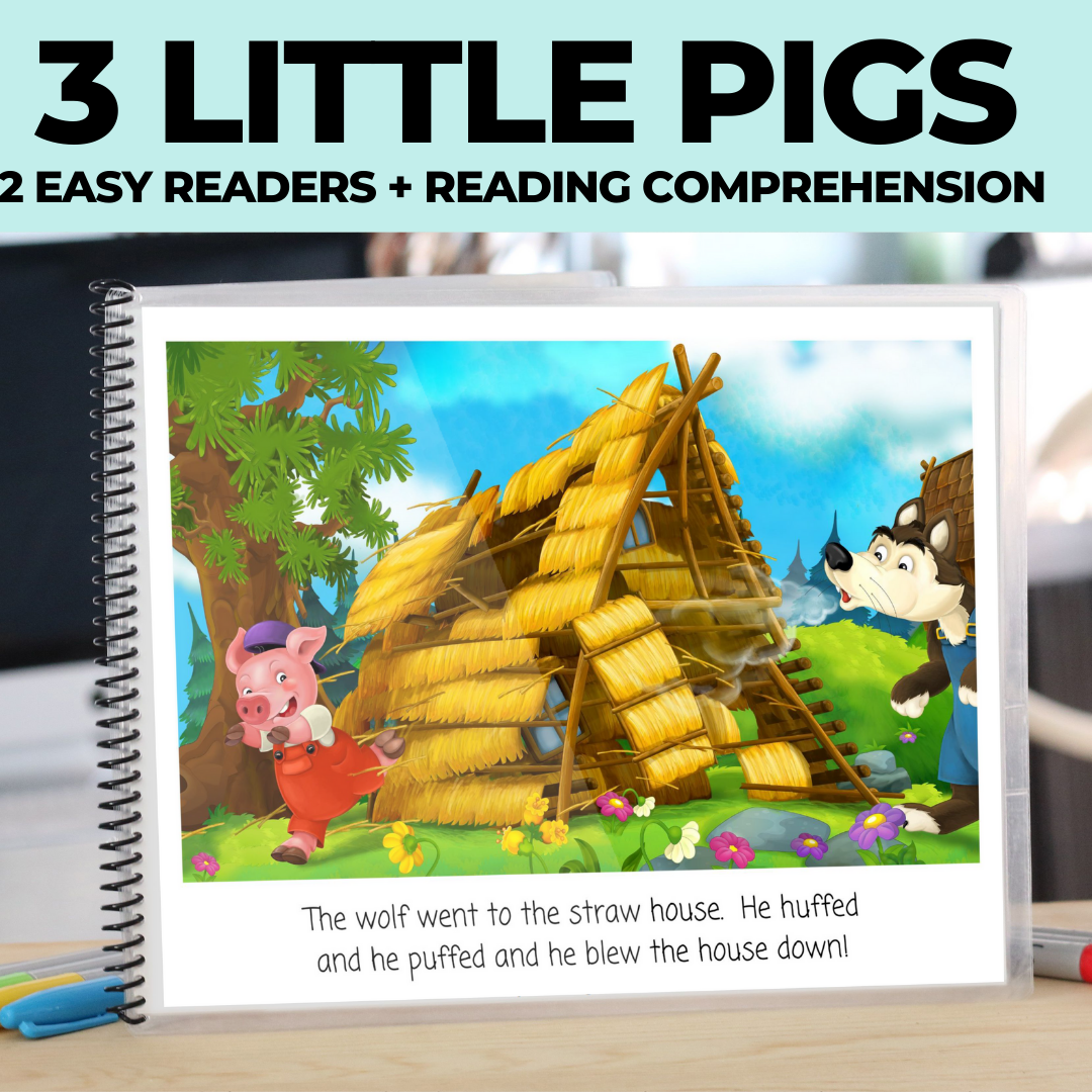 The Three Little Pigs Emergent Reader + Reading Comprehension (Printable PDF) - AdaptEd4SpecialEd