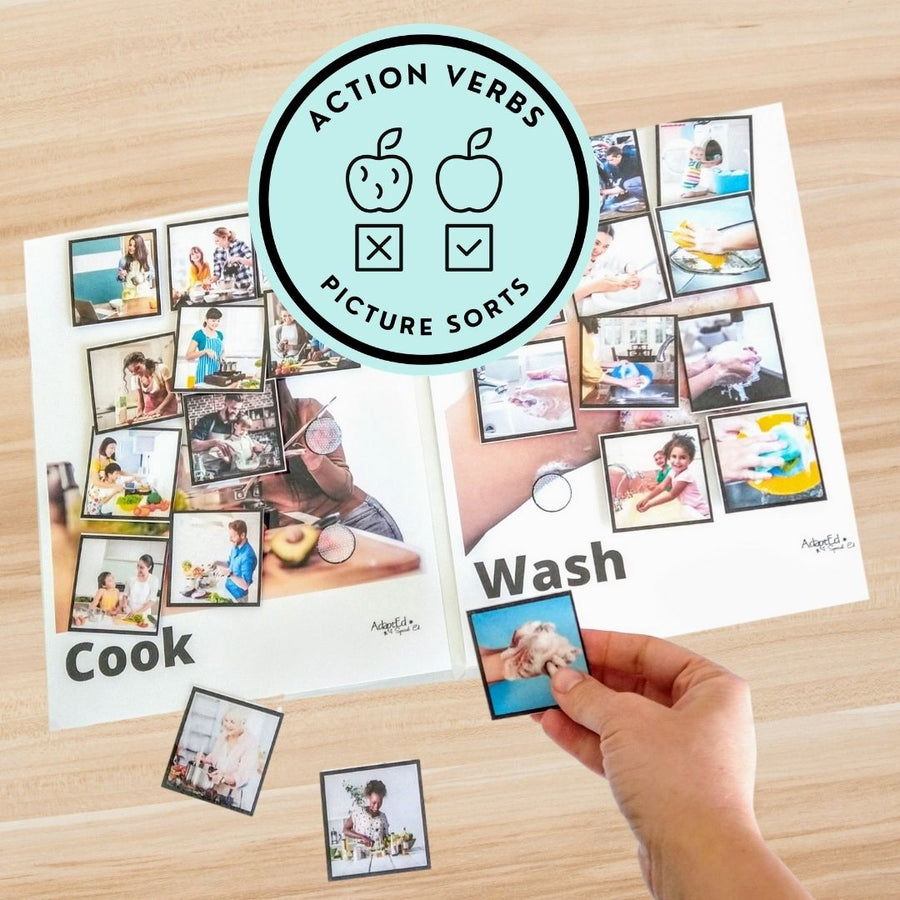 Action VERBS Adapted Books + File Folder Sorts (Printable PDF + Interactive Digital Versions) Verbs - AdaptEd4SpecialEd