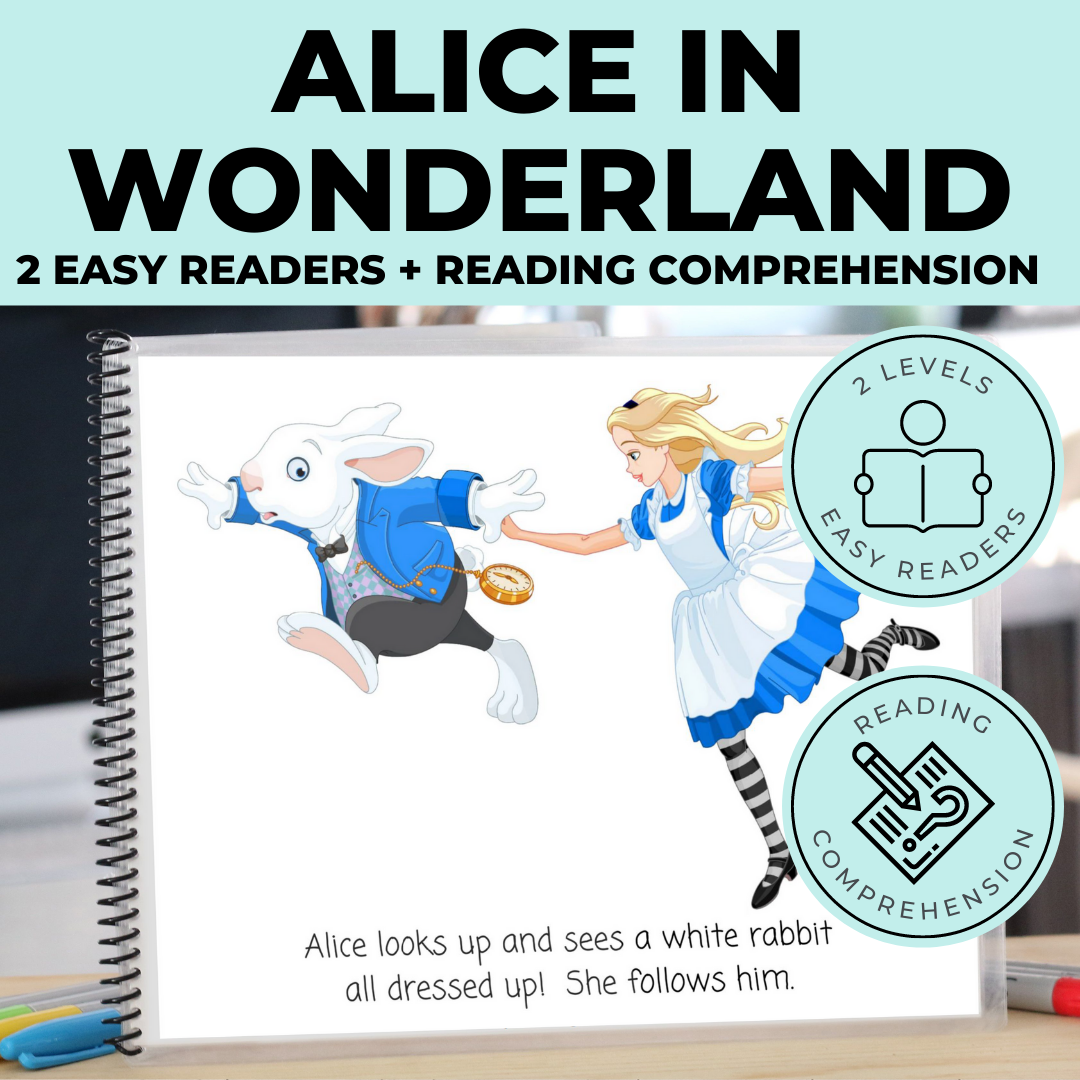 Alice In Wonderland Emergent Reader + Reading Comprehension (Printable PDF) - AdaptEd4SpecialEd