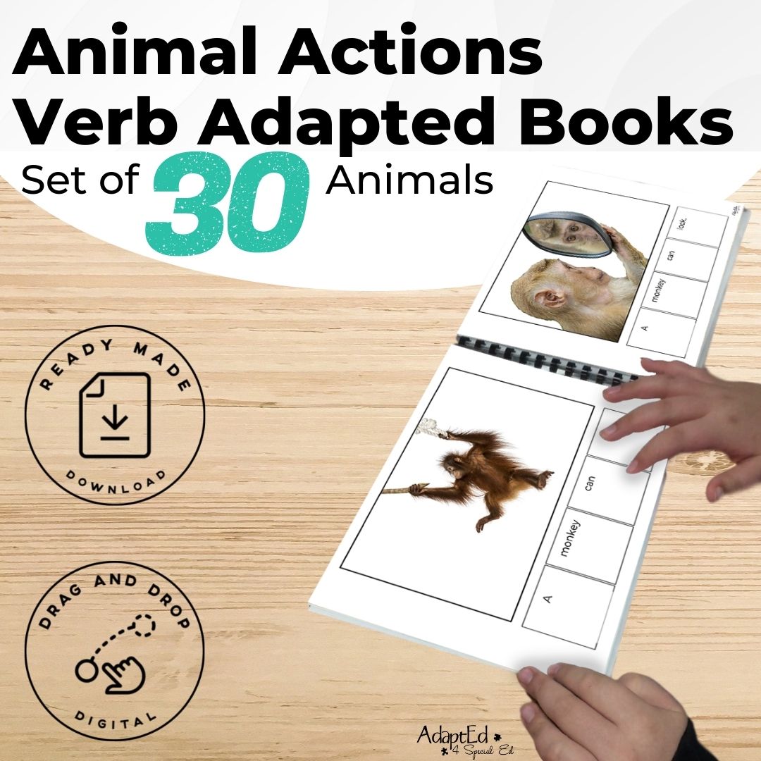 Animal Actions Adapted Book VERB BUNDLE (Printable PDF + Digital) – AdaptEd 4 Special Ed, Inc. for Free Printable Adapted Books For Special Education