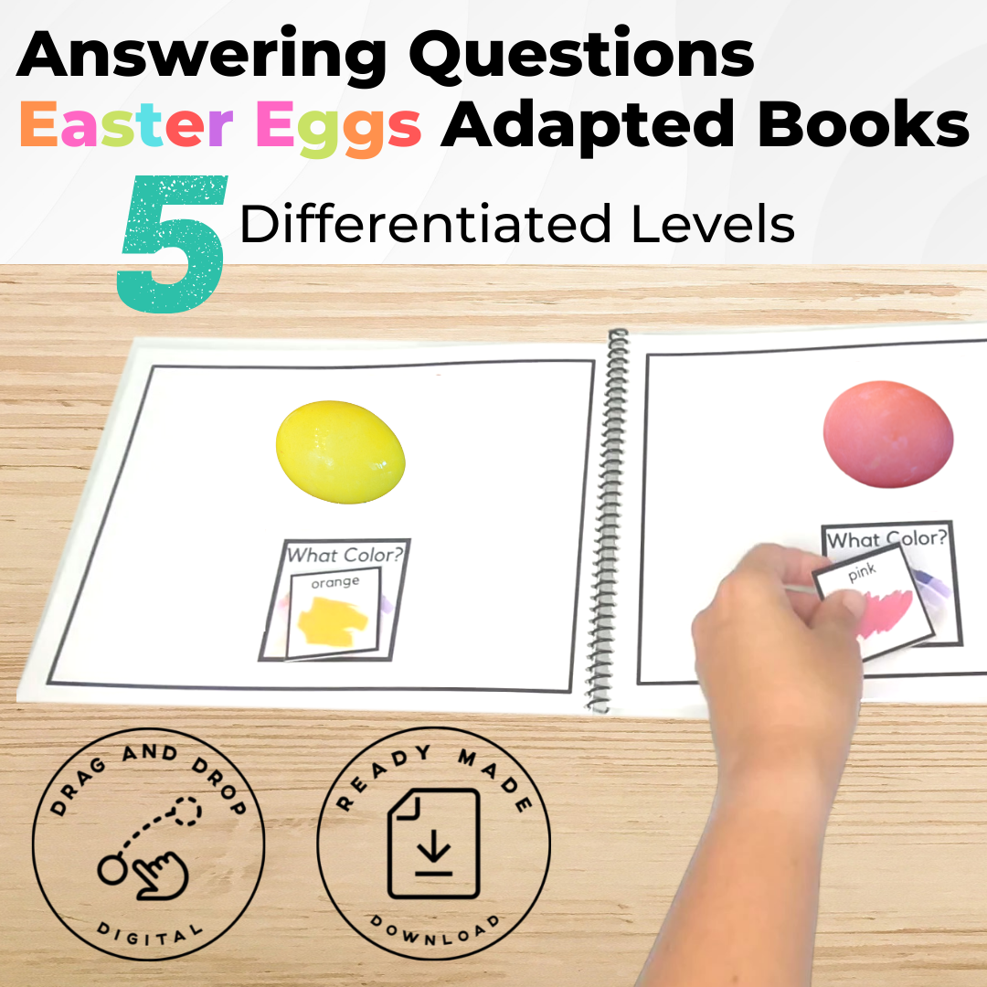 Answering Simple Questions Adapted Books Easter Eggs (Printable PDF + Digital) Wh Questions - AdaptEd4SpecialEd