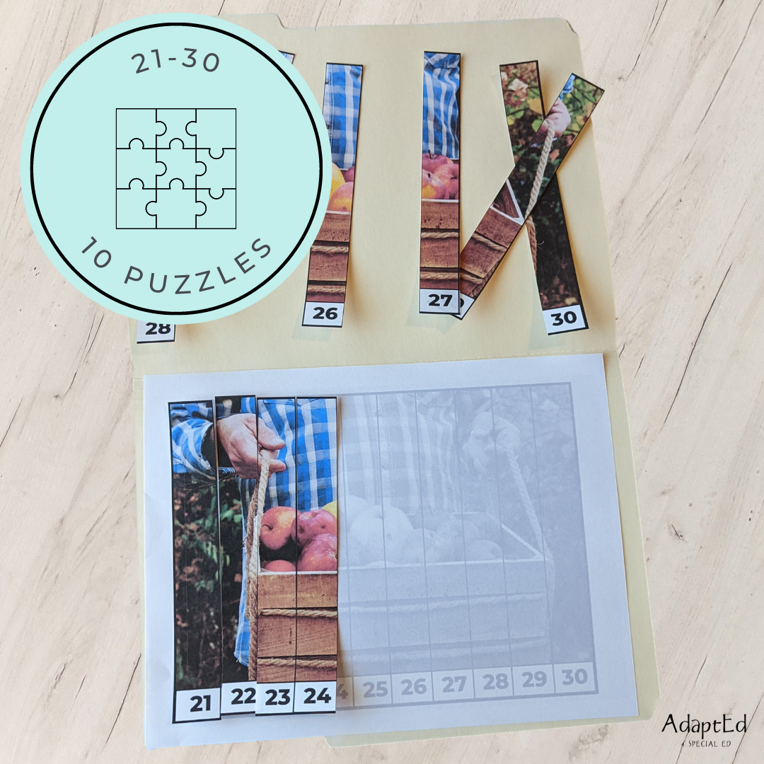 Apple Counting Puzzles: Counting 1-5 1-10 11-20 21-30 (Printable PDF)