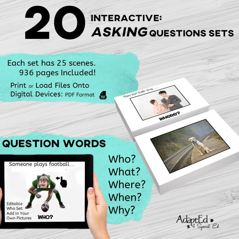 Asking Questions BUNDLE (Printable PDF or Digital) Question Words - AdaptEd4SpecialEd