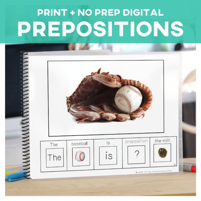 Prepositions Baseball Adapted Book + Hands-On Task Cards (Printable PDF + Interactive Digital) Prepositions - AdaptEd4SpecialEd
