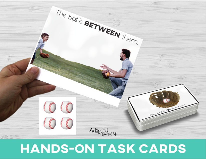 Prepositions Baseball Adapted Book + Hands-On Task Cards (Printable PDF + Interactive Digital) Prepositions - AdaptEd4SpecialEd