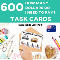 Thumbnail for Task Cards: How Many Bills Do I Pay With? Burger Joint: Australian Currency (Printable PDF) Money Awareness - AdaptEd4SpecialEd