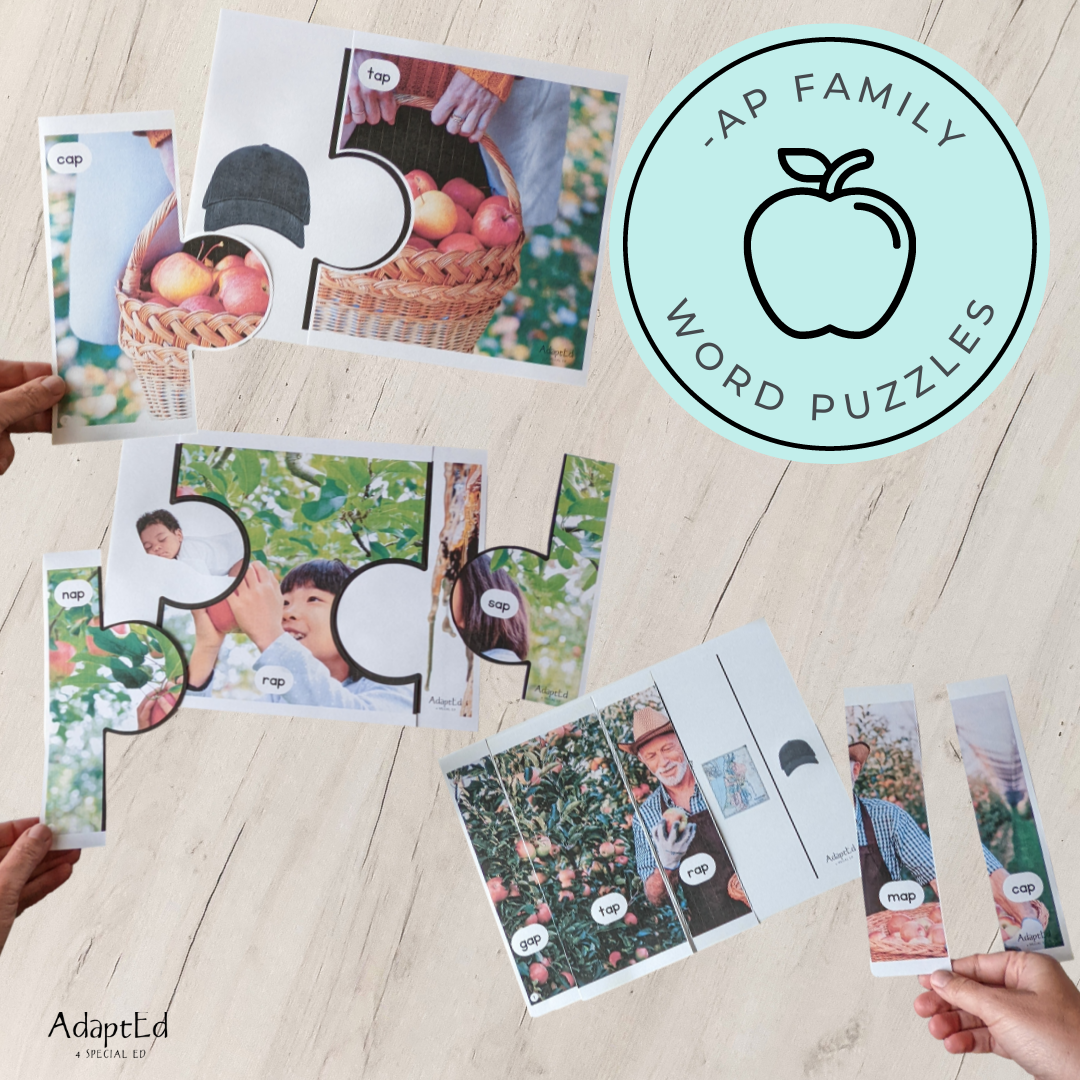 CVC Picture Puzzle Mats (-ap family words) Apple Themed - AdaptEd4SpecialEd