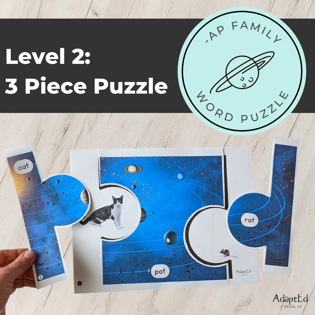 CVC Picture Puzzle Mats (-at family words) Space Themed - AdaptEd4SpecialEd