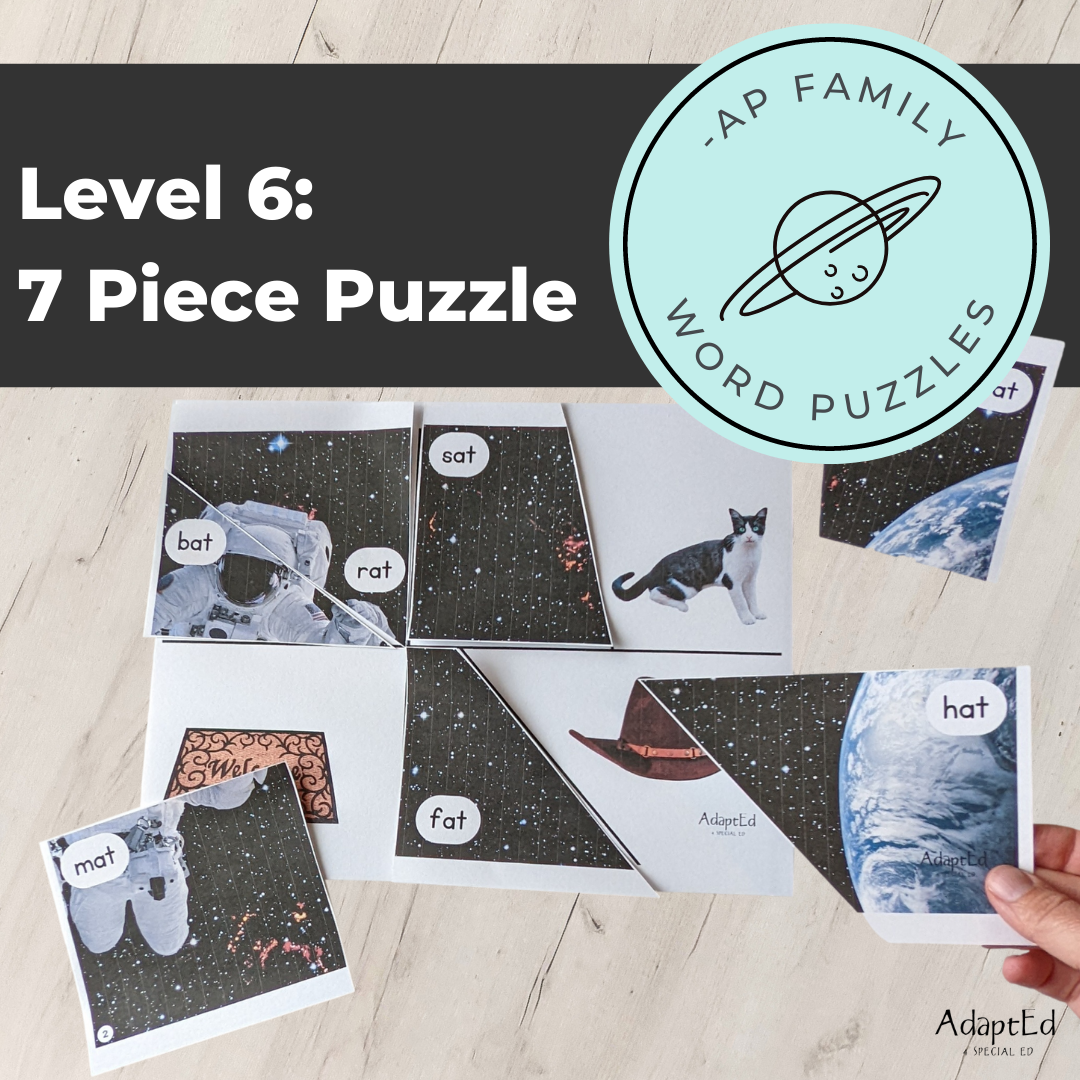 CVC Picture Puzzle Mats (-at family words) Space Themed - AdaptEd4SpecialEd