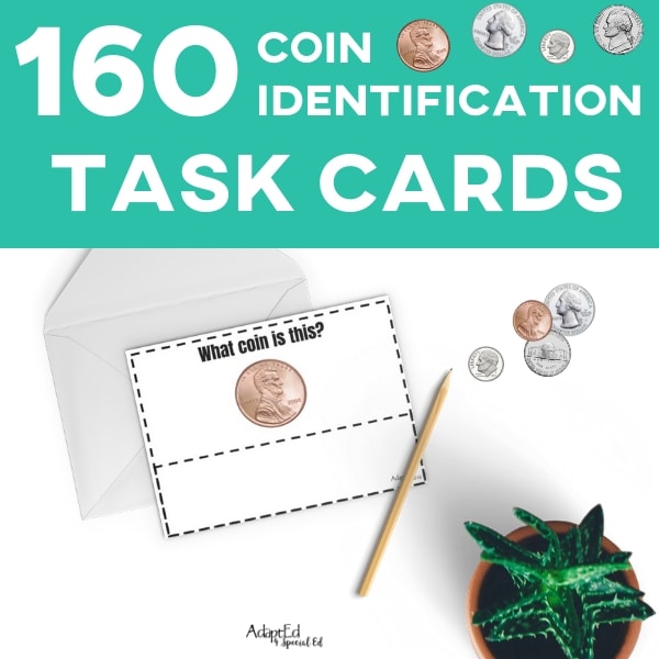 Task Cards: Coin Identification (Printable PDF) Coins - AdaptEd4SpecialEd