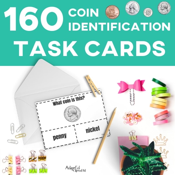 Task Cards: Coin Identification (Printable PDF) Coins - AdaptEd4SpecialEd
