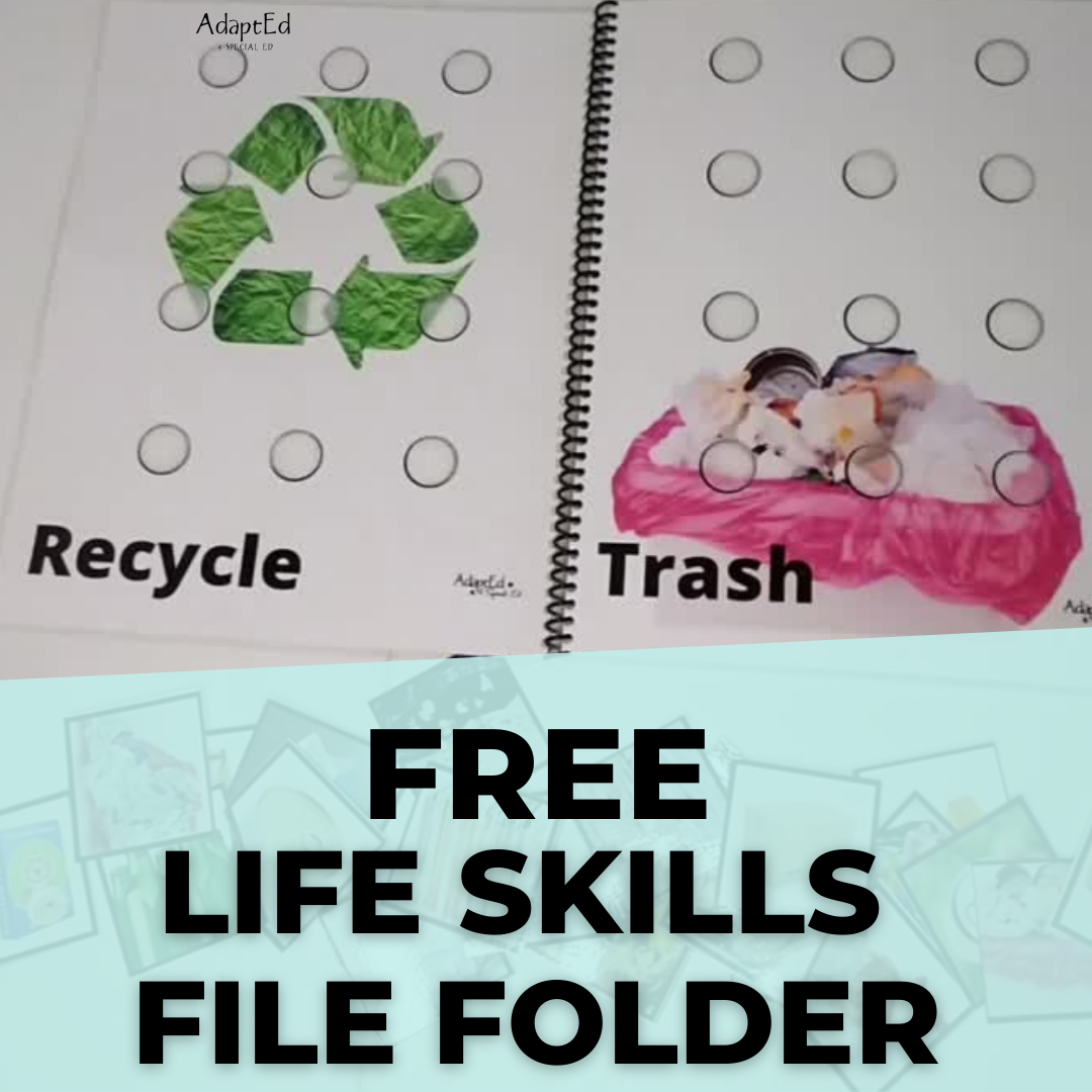Trash vs. Recycling Sorting Life Skills File Folder Freebie FREE - AdaptEd4SpecialEd