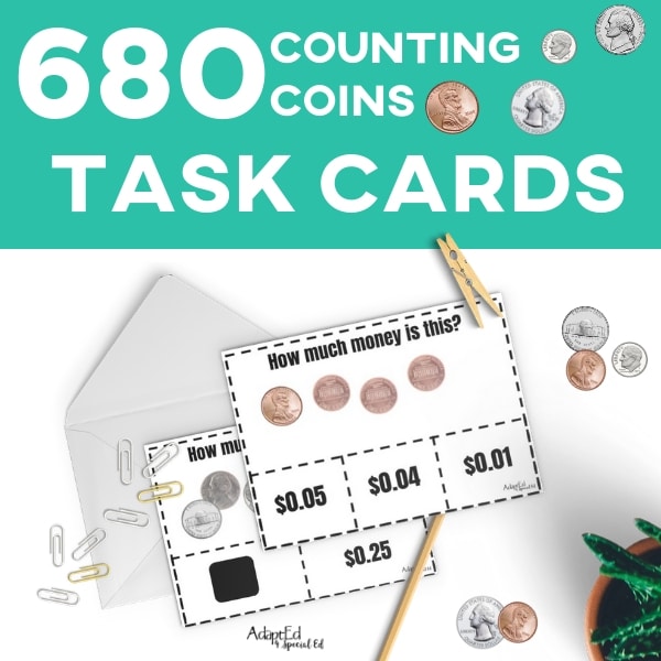 Task Cards: Counting Coins (Printable PDF) Coins - AdaptEd4SpecialEd
