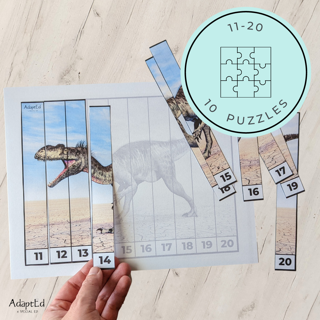 Dinosaur Counting Puzzles: Counting 1-5 1-10 11-20 21-30 (Printable PDF)