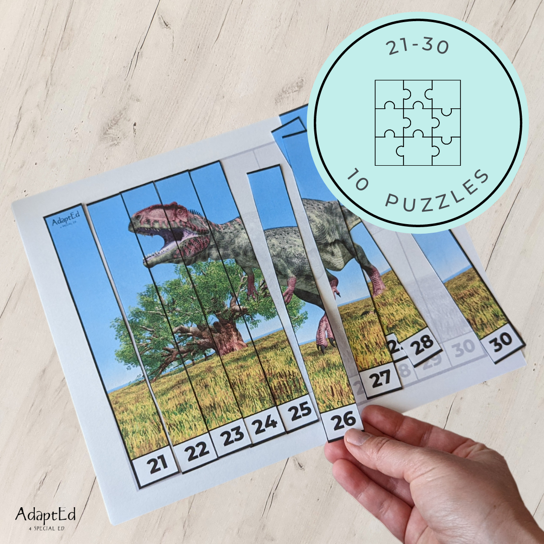 Dinosaur Counting Puzzles: Counting 1-5 1-10 11-20 21-30 (Printable PDF)