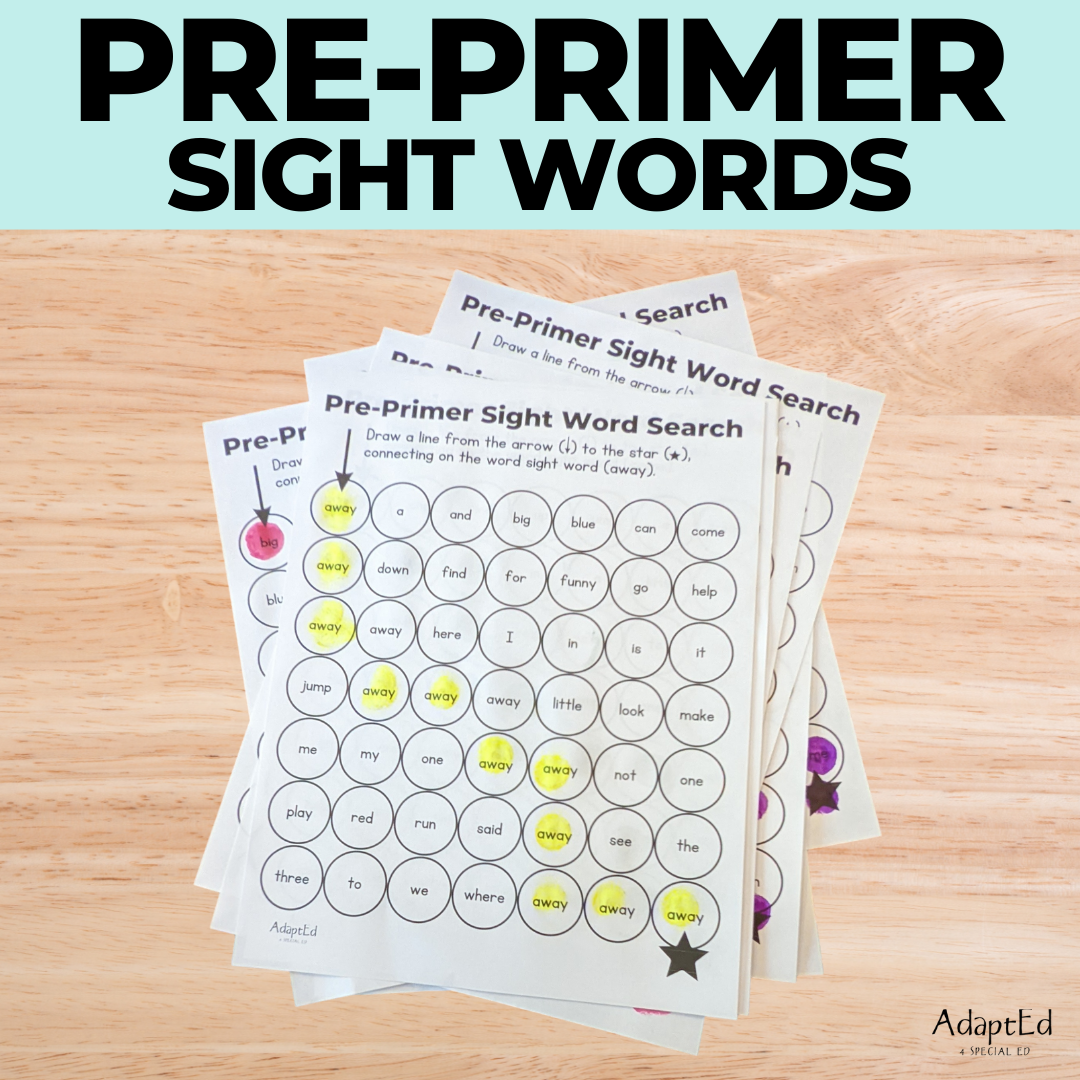 Pre Primer Sight Words Dot to Dot Stamp It Maze - AdaptEd4SpecialEd