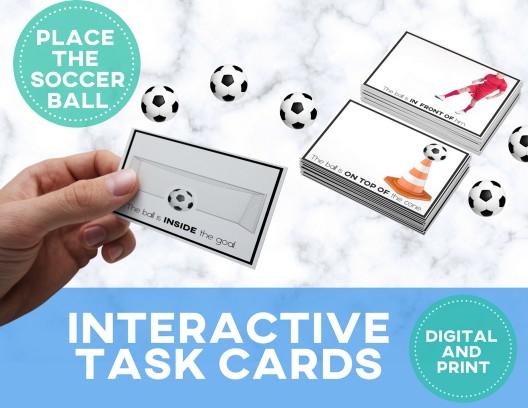 Prepositions Soccer Adapted Book + Hands On Task Cards (Interactive Digital + Printable PDF) Prepositions - AdaptEd4SpecialEd