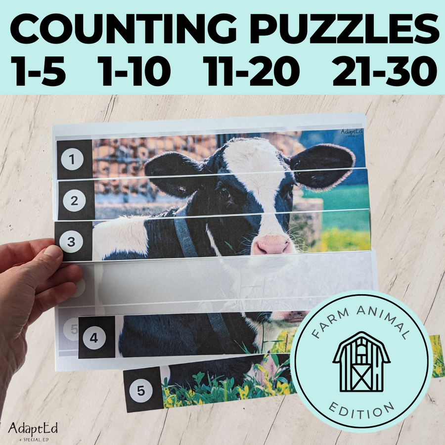 Farm Animal Counting Puzzles: Counting 1-5 1-10 11-20 21-30 (Printable PDF)