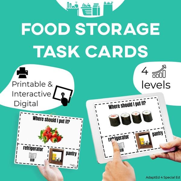 Task Cards: Food Storage: Where Does It Go? (Interactive Digital + Printable PDF) Life Skills - AdaptEd4SpecialEd