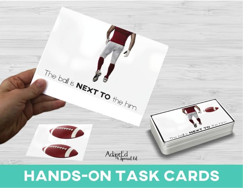 Football Prepositions Adapted Book + Task Cards (Printable PDF + Interactive Digital) Prepositions - AdaptEd4SpecialEd