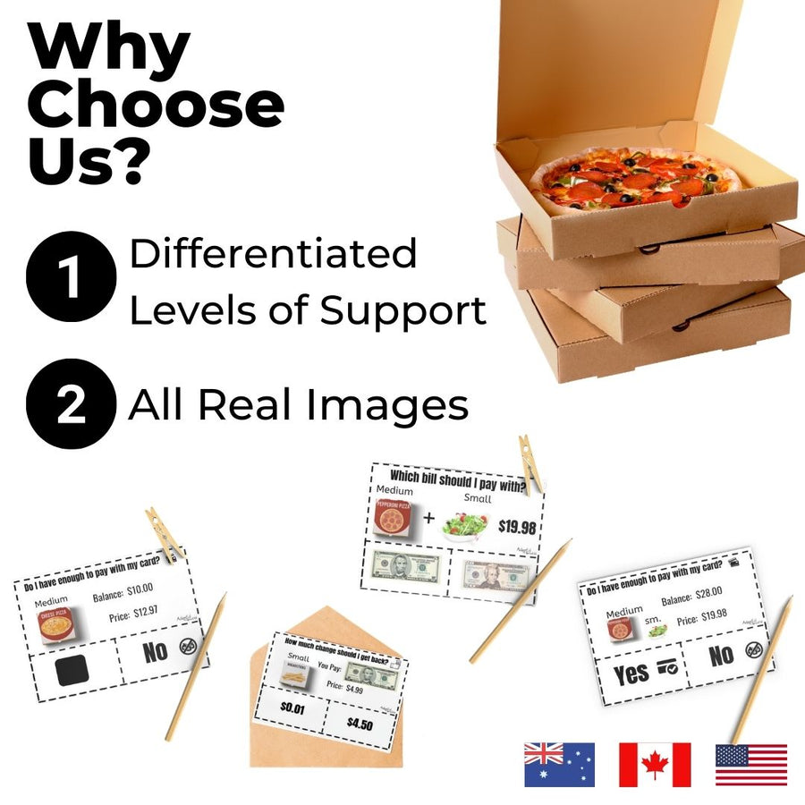 Menu Math Pizza Parlor 4 Task Card Decks (Printable PDF) Menu Math - AdaptEd4SpecialEd