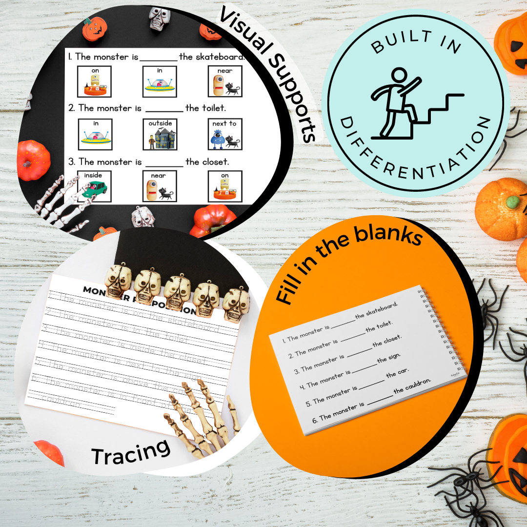 Monster Positional Words: Task Cards and Adapted Book (Printable and Interactive Digital)